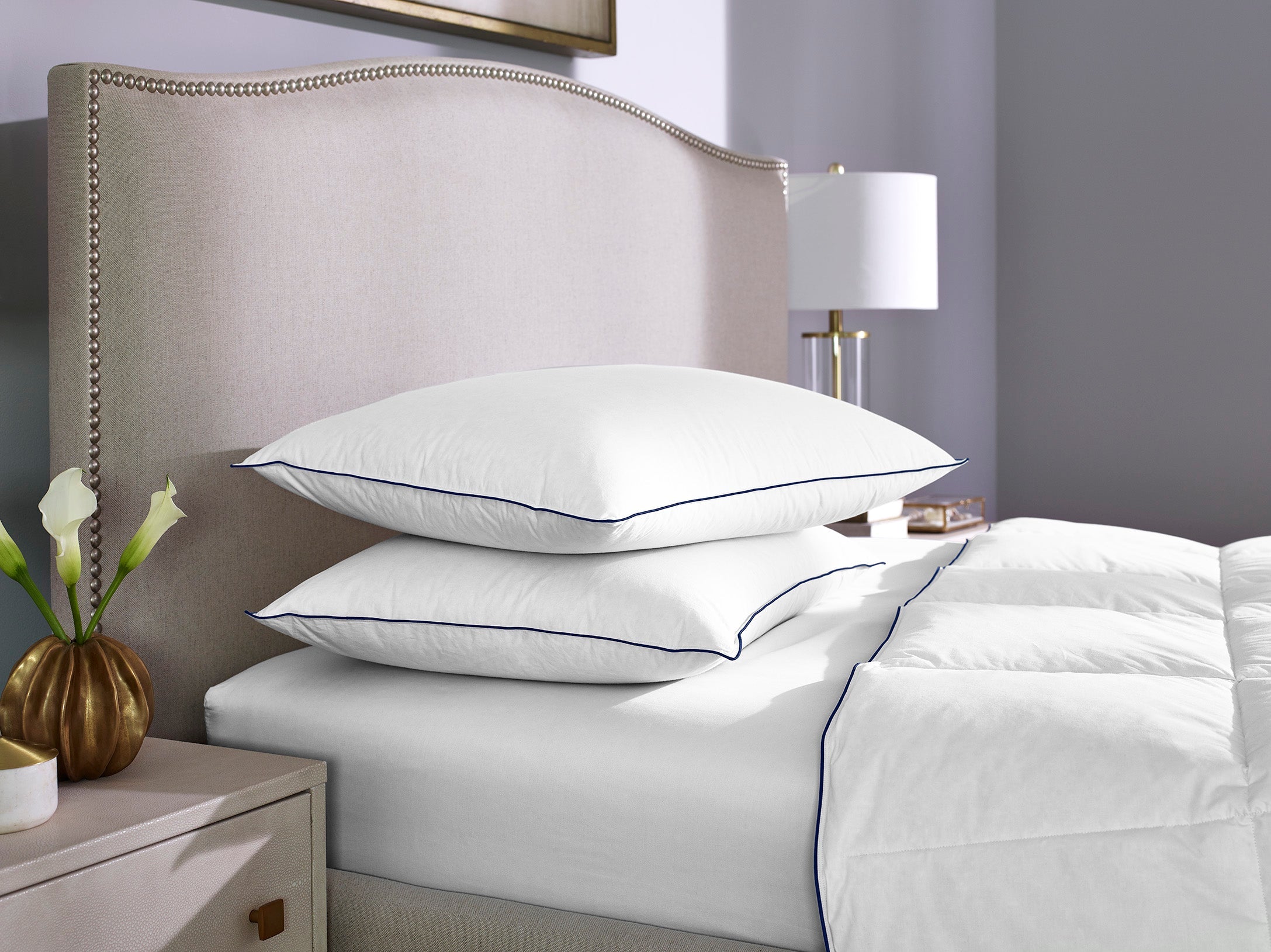 Supportive Down Pillow stacked